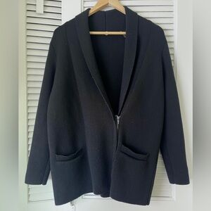 Margaret O'Leary Sweater Jacket Coat Partial Zip Pockets | Black | Small